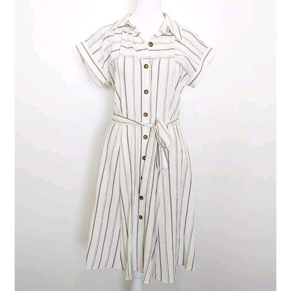 Calvin Klein Dresses & Skirts - CALVIN KLEIN Gauzy Dress Womens Size 6 Ivory Belted Collared Knee Length Retro